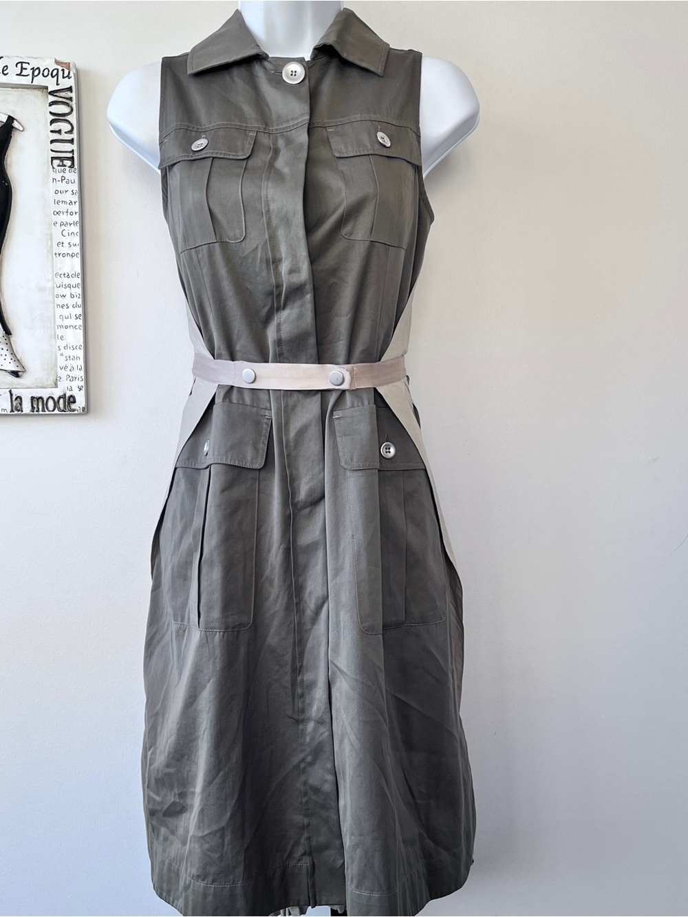 Sportmax Defilé Max Mara RTW Collection Olive Green Tan Sleeveless Dress Sz S - Picture 2 of 12